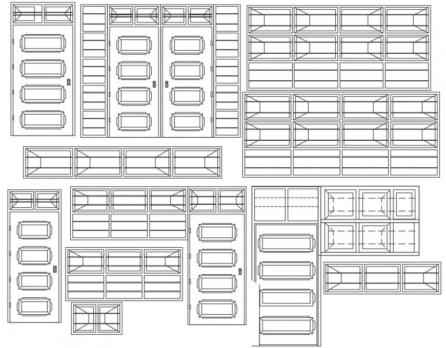 Front sectional detail of door and window panelling