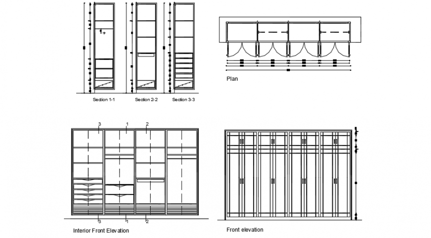 Wardrobe Sectional CAD Drawing Model with Front Elevation and Layout