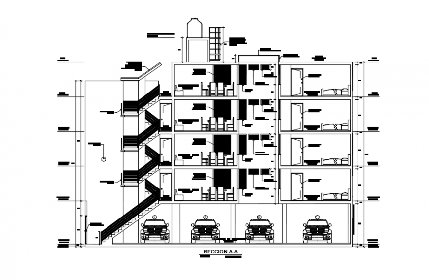 Front sectional elevation of a building