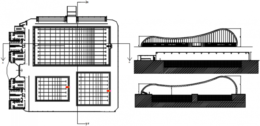 Front sectional elevation of a high rise building concept with plan