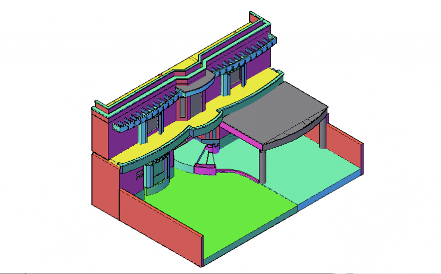 Front view 3 d house plan autocad file