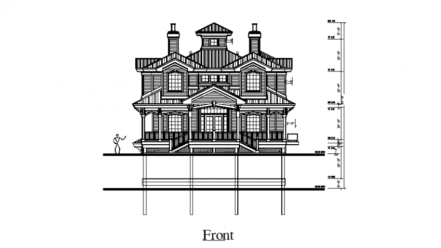 Front view of bungalows in auto cad file