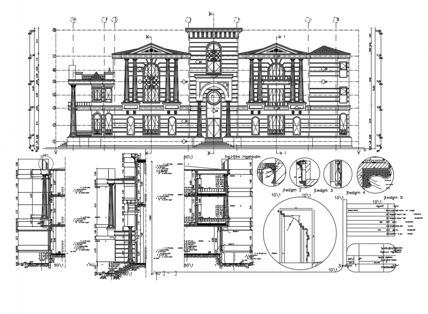 Front view of villa elevation dwg file