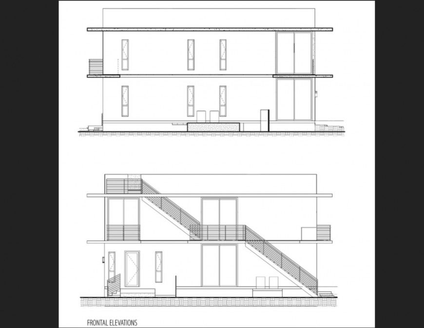 Frontal and back elevation details of four bedroom 3d house jpg file