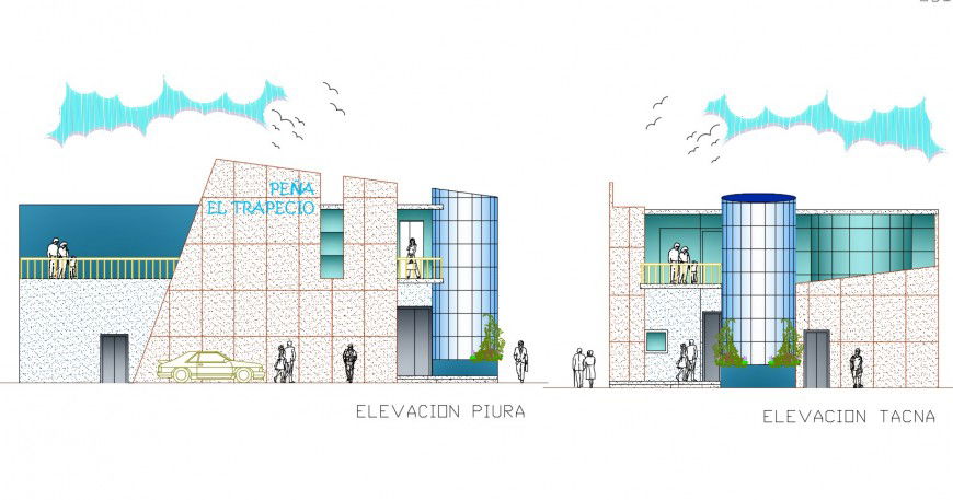 Frontal and back elevation details of restaurant cad drawing details dwg file