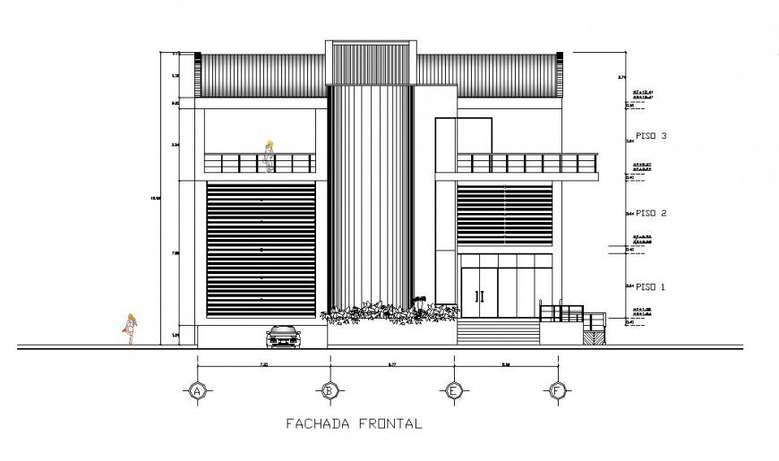 Frontal elevation of luxuries house cad drawing details dwg file