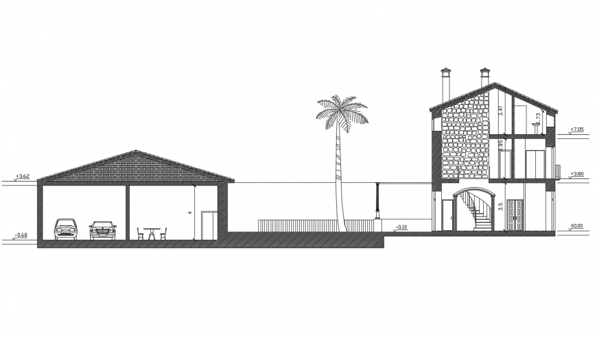 Frontal sectional drawing details of luxuries villa cad drawing details dwg file