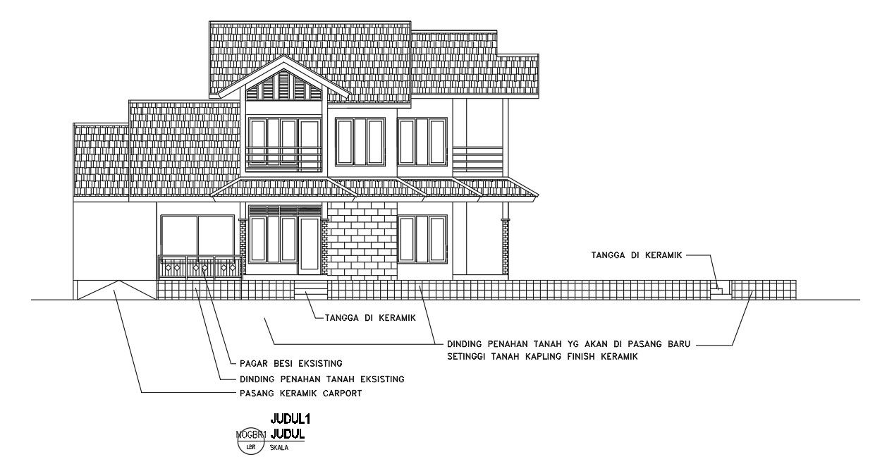 House Front Elevation in CAD 2D Drawing for Residential Use