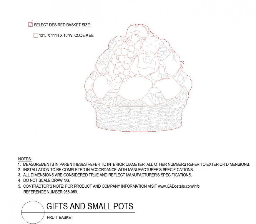 Fruit basket gifts and small pots dwg file