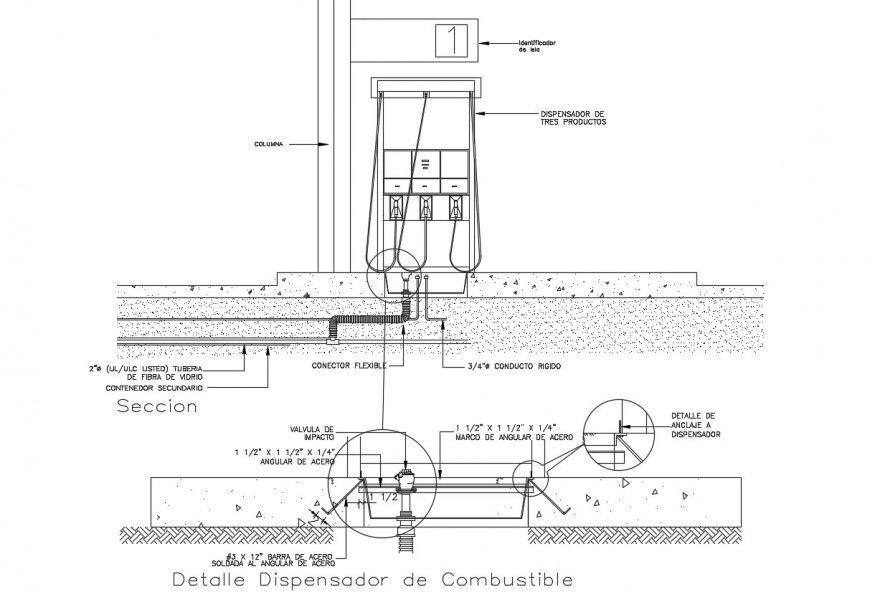 Fuel dispenser section and structure cad drawing details dwg file