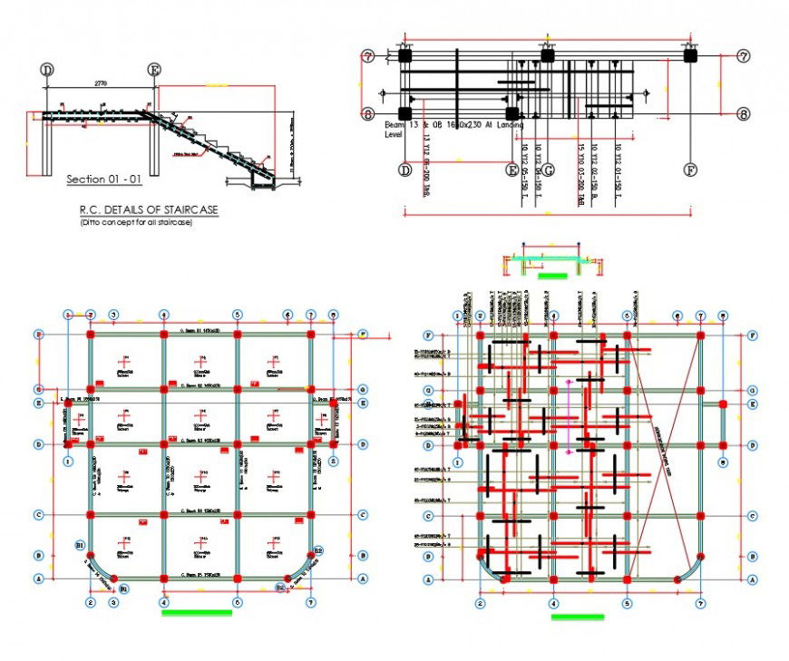 Full concrete structural drawing of are side building dwg file