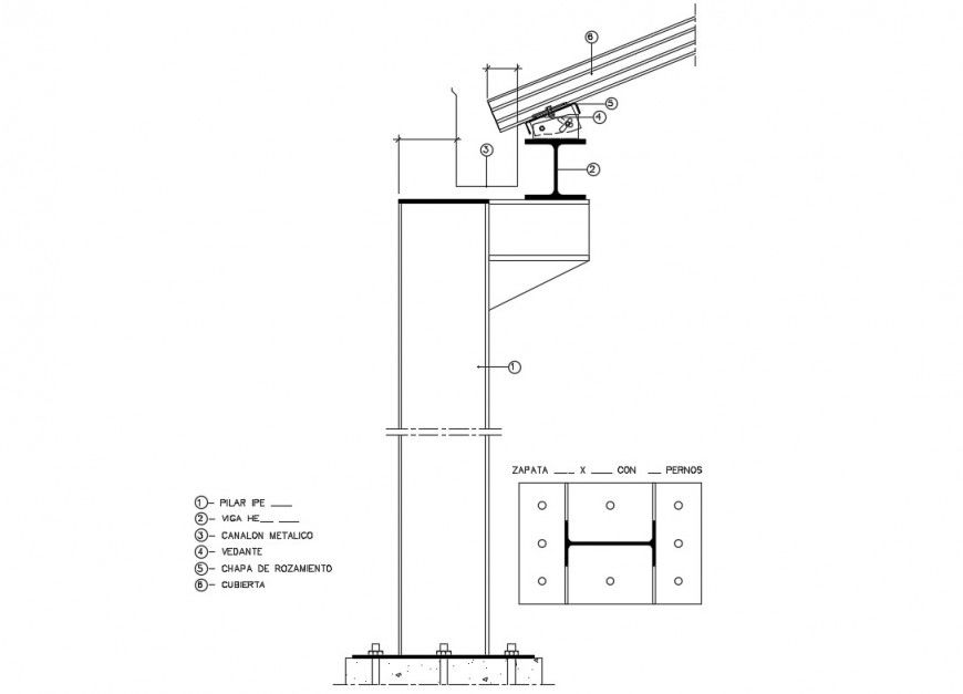Full details of pillar-beam-cover cad structure details dwg file