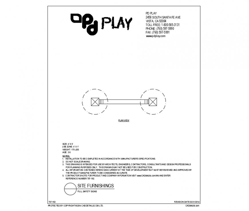 Full safety sign play equipment details of garden dwg file