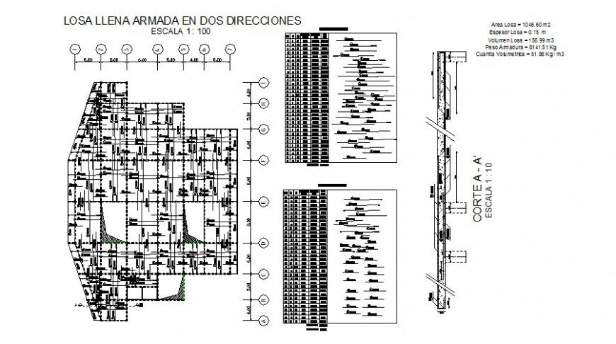 Full slab armed in two directions plan and section autocad file