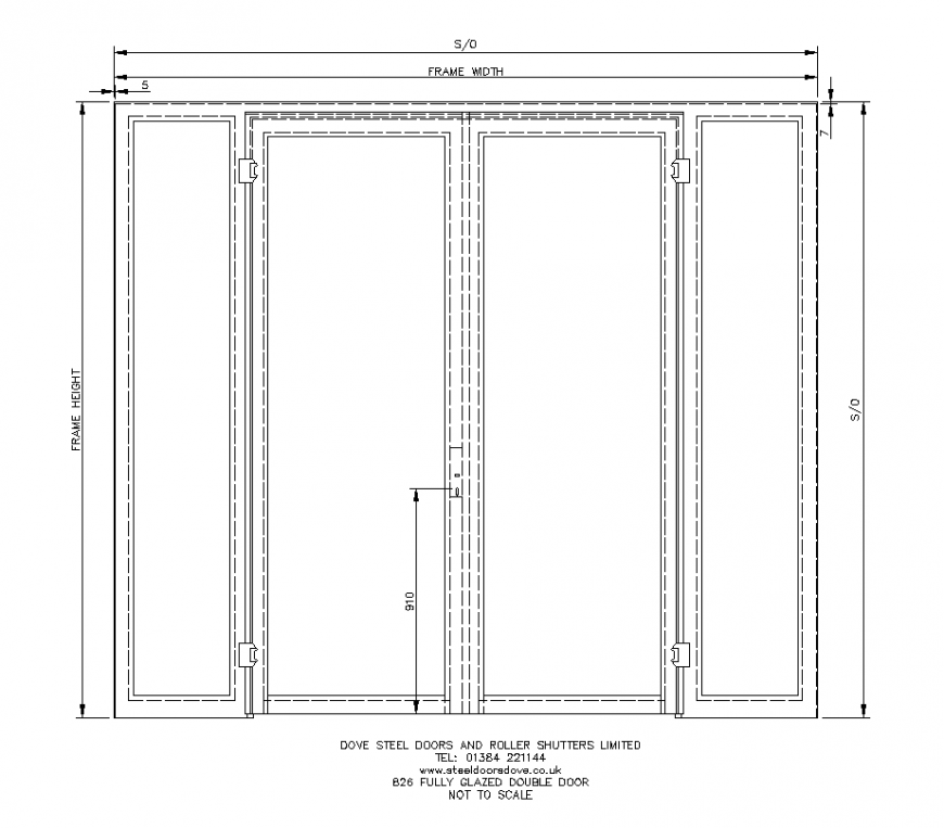 Fully glazed double door CAD block detail 2d view layout file