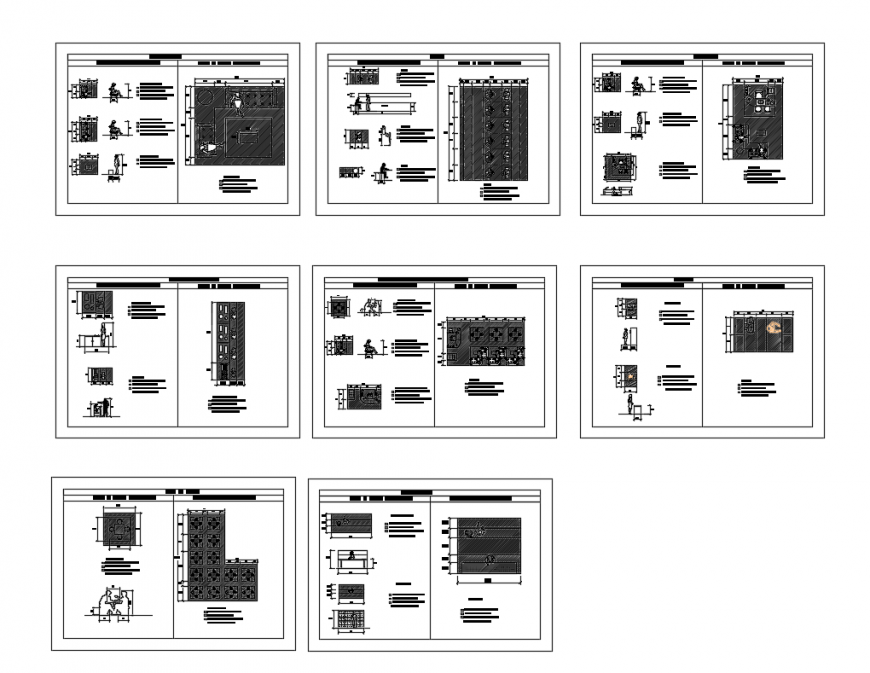 Functional furniture space unit and matrices details of office departments dwg file
