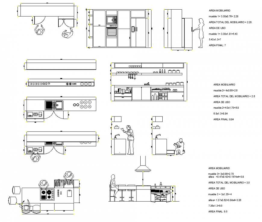 Functionality kitchen several details detail 2d view layout autocad file