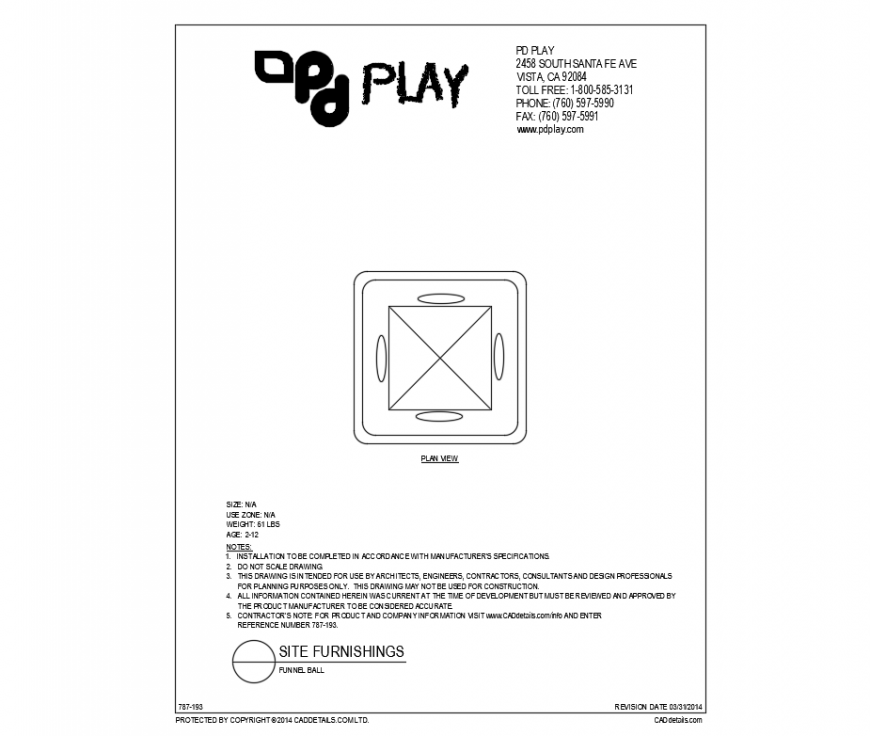 Funnel ball play equipment plan view of village park dwg file