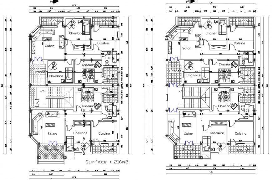 Furnished house 2d CAD drawings plan in autocad software file