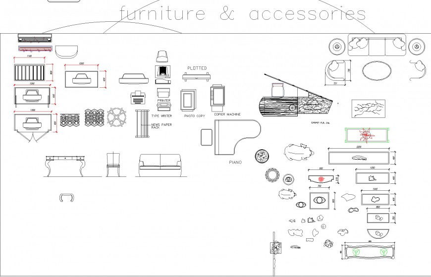 Furniture and accessories plan autocad file