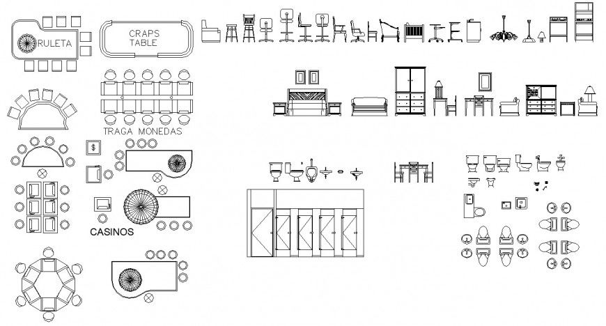 Furniture and sanitary ware block drawing in dwg file.