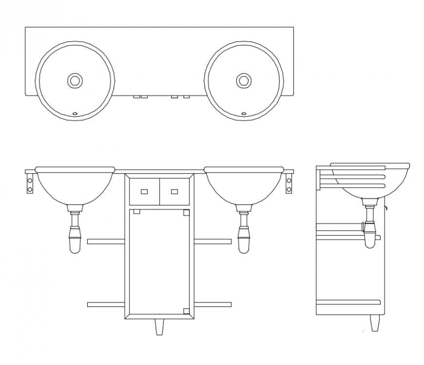 Furniture bathroom modern twin vanity unit cad block details dwg file