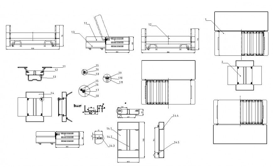Furniture blocks detail 2d view layout file in dwg format