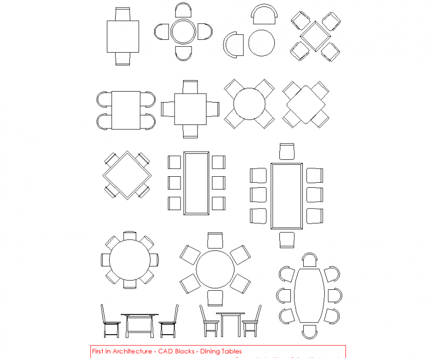 Furniture Blocks Dining Tables imperial detail dwg file