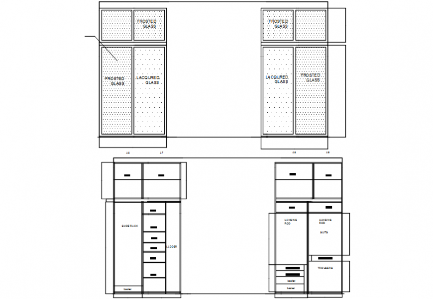 Furniture blocks drawings details of wardrobe 2d view dwg file