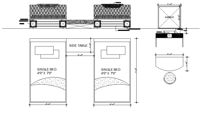 Furniture blocks of single bed elevation and plan autocad software file
