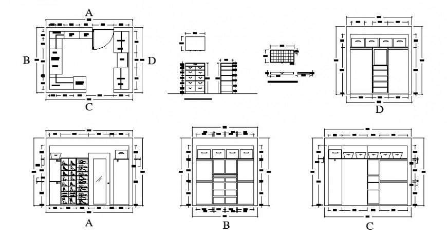 Furniture blocks of wardrobe detail elevation 2d drawing in autocad