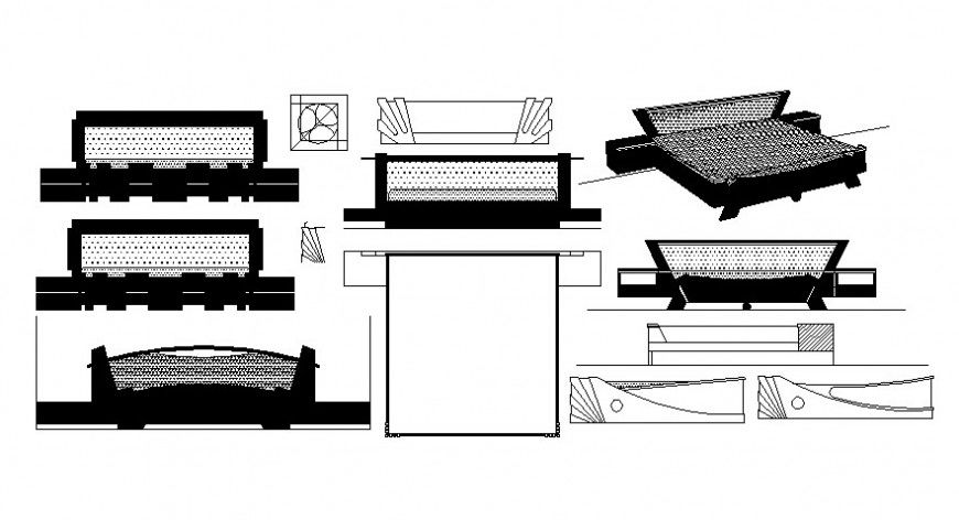 Furniture design details of double bed elevation autocad file