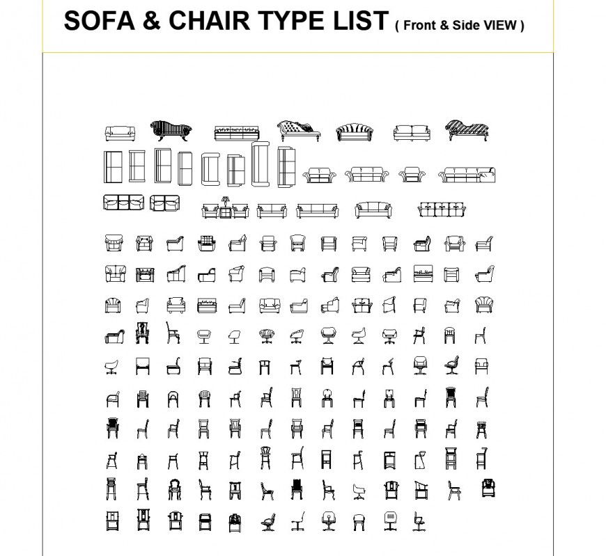 Chair and Sofa Furniture DWG File for Interior Design Use