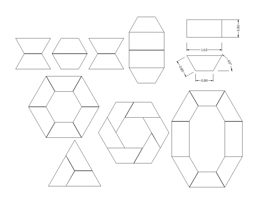 Furniture detail of table with different block dwg file