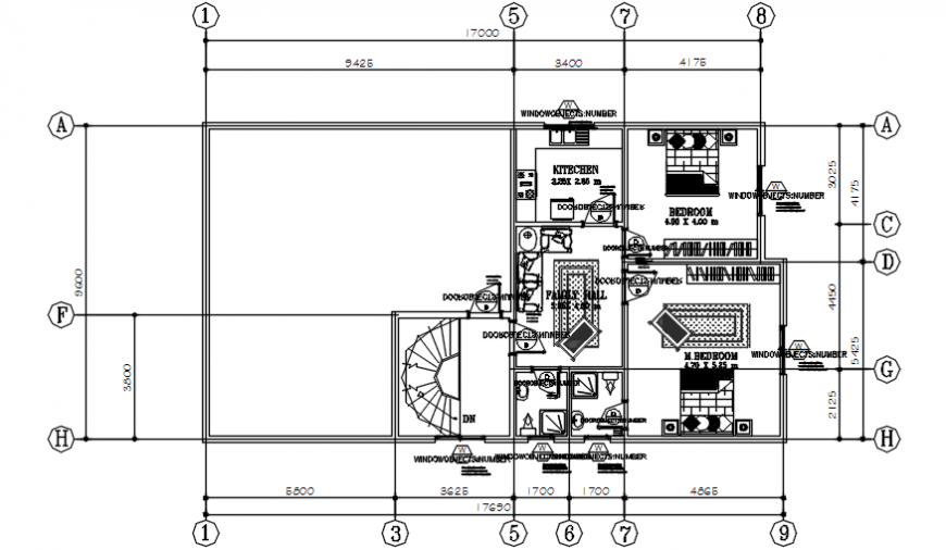 Furniture detail of twin house drawing cad file