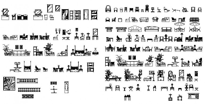 Furniture different block plan and elevation in auto cad