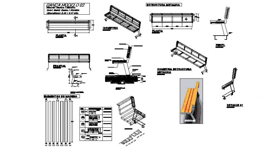 Furniture drawing of bench in dwg file.