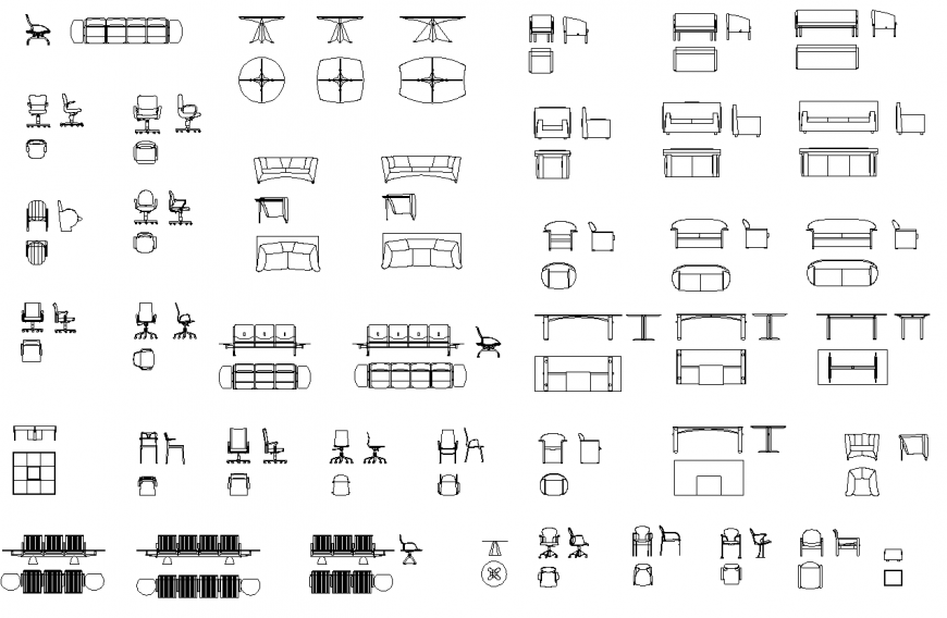 Furniture for office detail CAD blocks 2d view layout dwg file