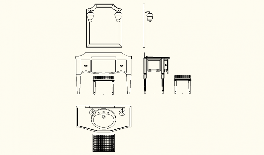 Furniture Home bathroom single traditional vanity unit detail autocad file
