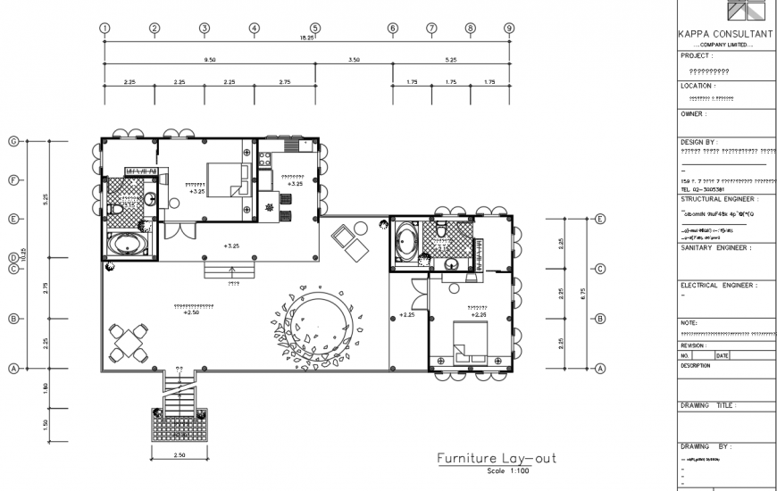Furniture layout plan of 2bhk house drawing in dwg AutoCAD file.