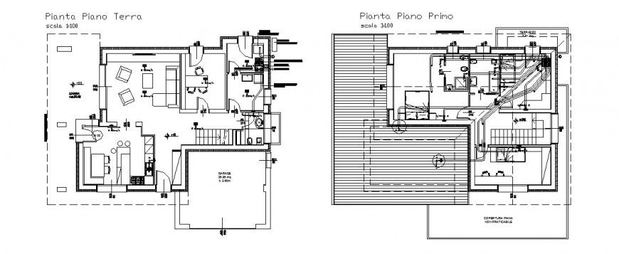 Furniture layout plan of the ground floor of bungalow in dwg AutoCAD file.