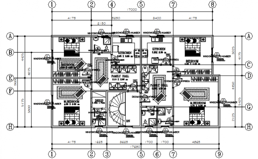 Furniture layout plan of twin house drawing