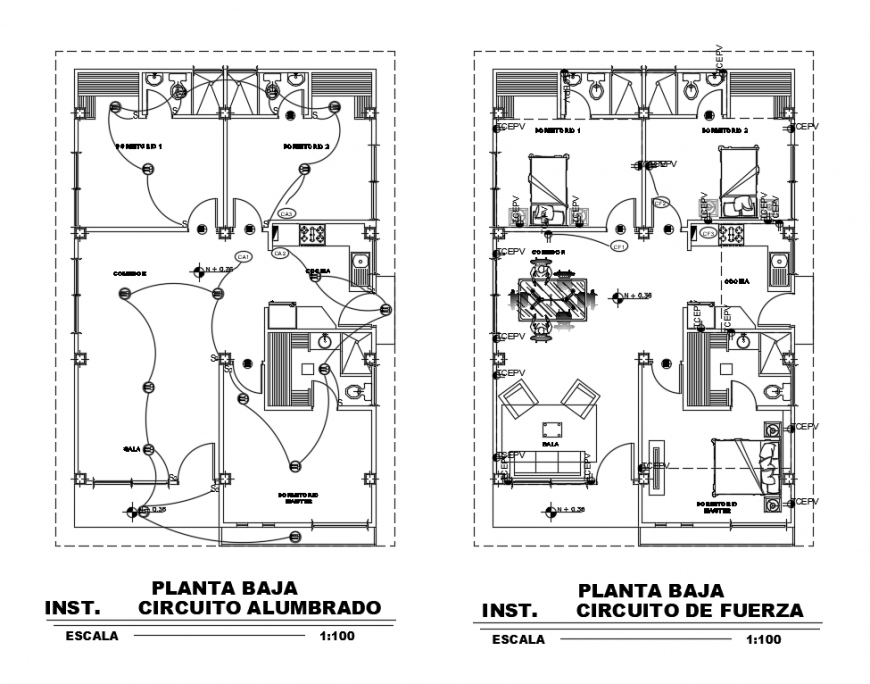 Furniture layout plan with electric layout plan dwg file