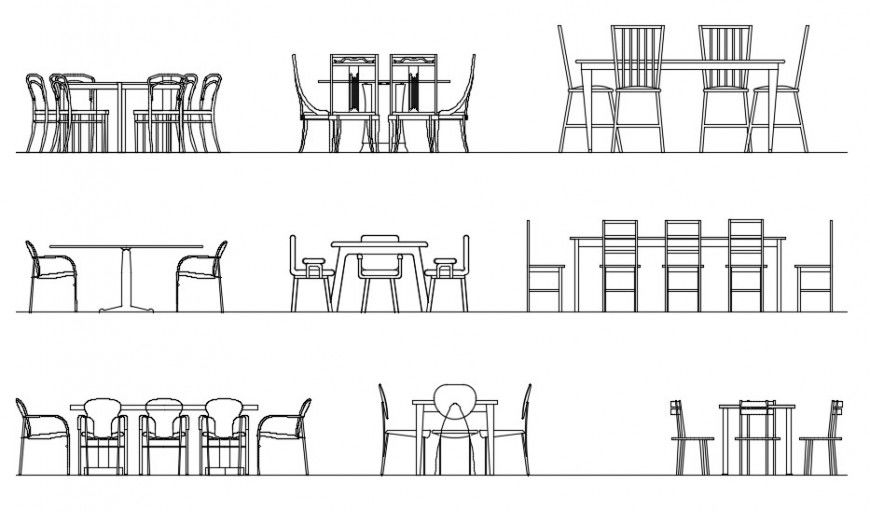 Furniture of dining table and chair 2d view elevation dwg autocad software file