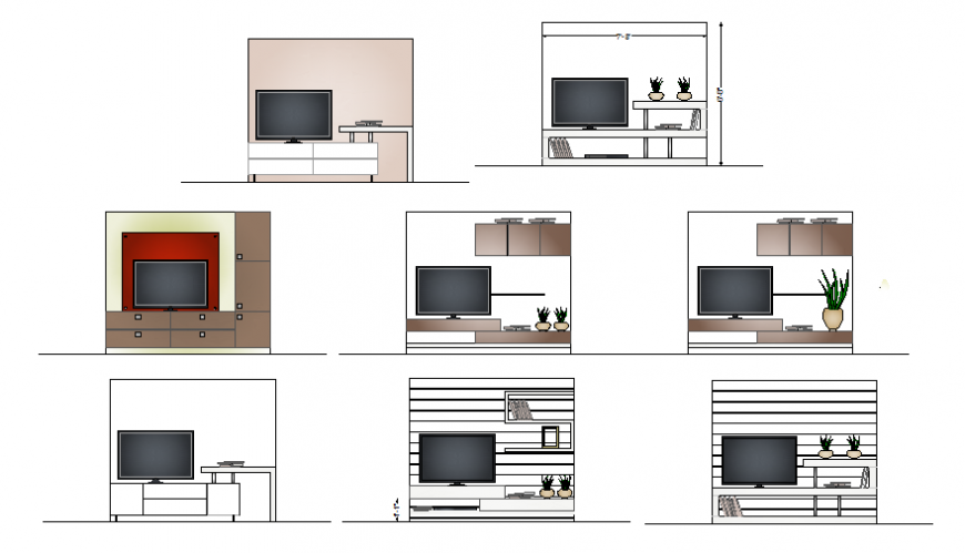 Furniture T.V unit living room plan autocad file