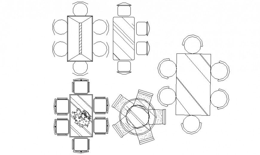 Furniture unit of dining table and chair 2d drawing in autocad