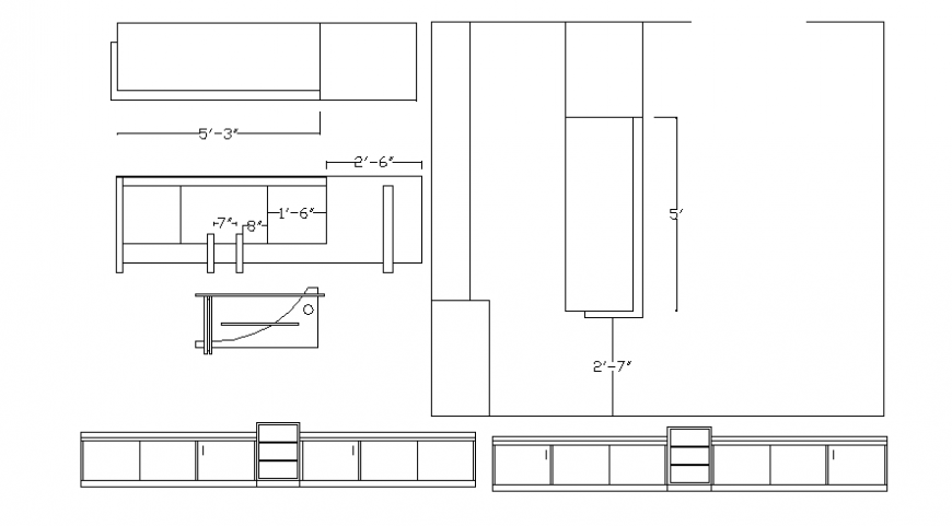 Furniture units details drawings 2d view CAD blocks dwg file