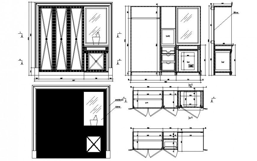 Furniture units drawing of wardrobe 2d view autocad file