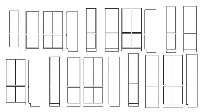Furniture units drawings of cup-board 2d view elevation autocad file