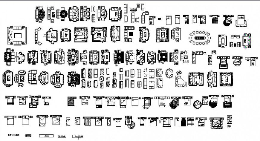 Furniture units of sofa set and bed 2d drawing in autocad